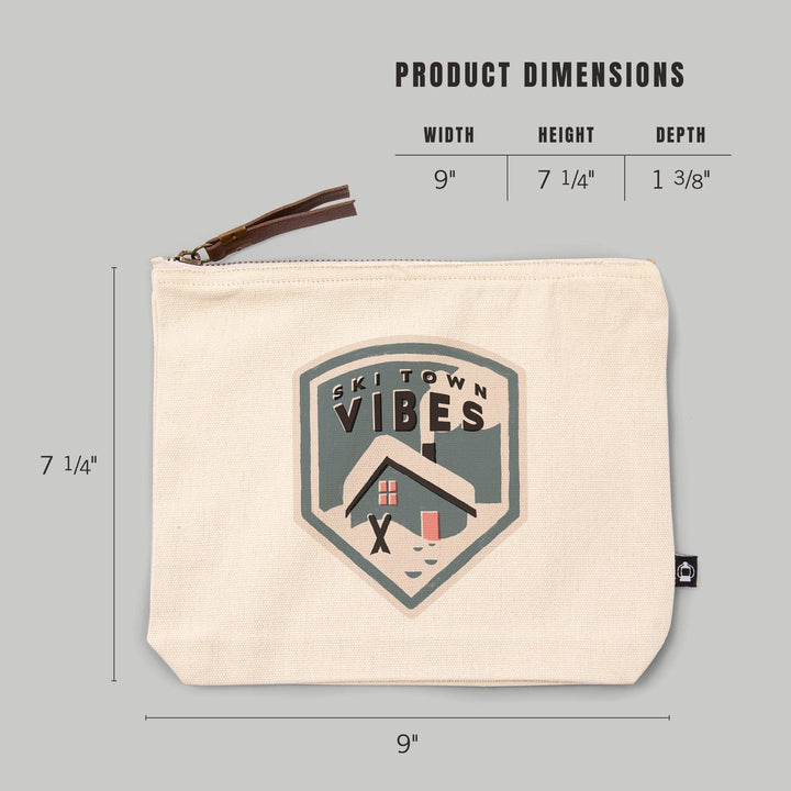 Snow Patrol Series, Ski Town Vibes,, Organic Cotton Zipper Pouch, Go Bag Totes Lantern Press 
