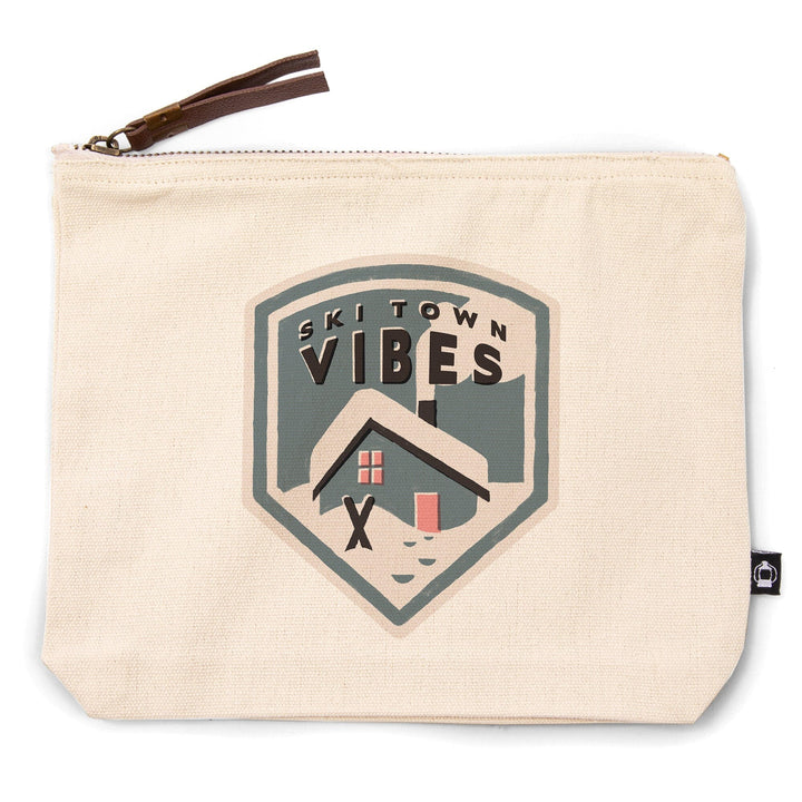 Snow Patrol Series, Ski Town Vibes,, Organic Cotton Zipper Pouch, Go Bag Totes Lantern Press 