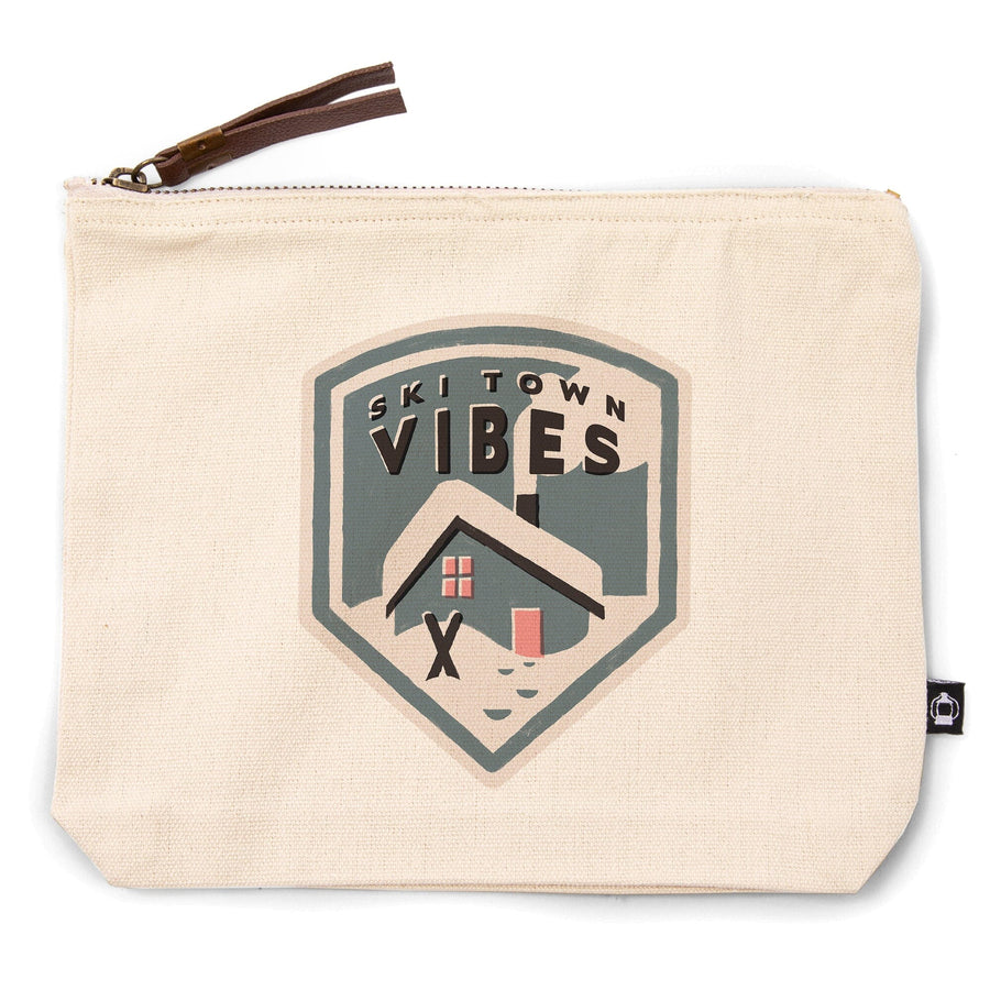 Snow Patrol Series, Ski Town Vibes,, Organic Cotton Zipper Pouch, Go Bag Totes Lantern Press 