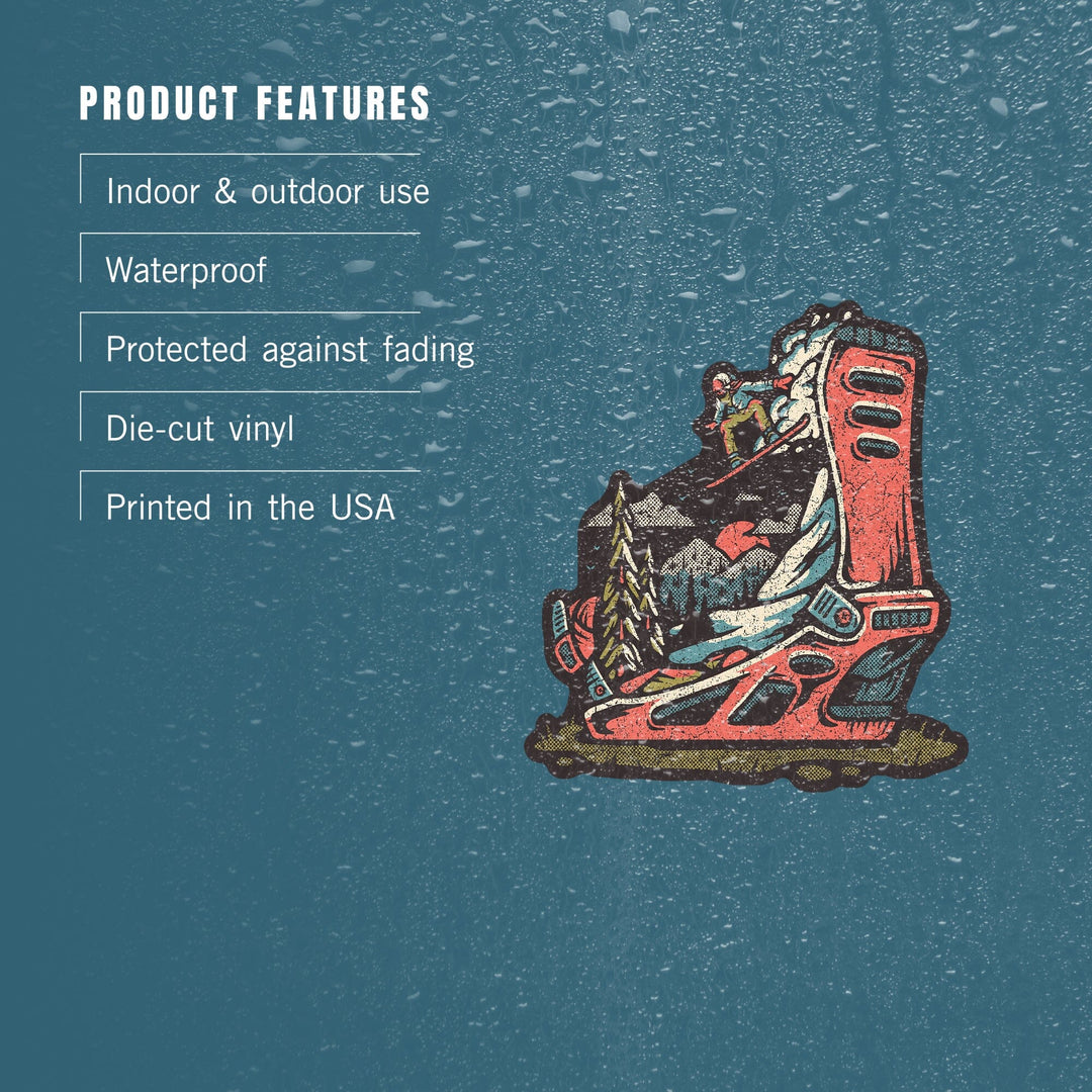 Snowboard Binding, Distressed Vector, Lantern Press Artwork, Vinyl Sticker Sticker Lantern Press 