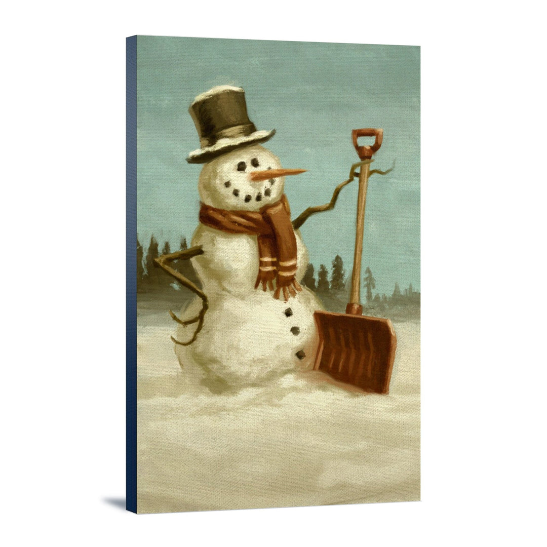 Snowman, Christmas Oil Painting, Lantern Press Artwork, Stretched Canvas Canvas Lantern Press 12x18 Stretched Canvas 