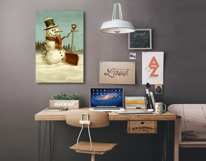 Snowman, Christmas Oil Painting, Lantern Press Artwork, Stretched Canvas Canvas Lantern Press 