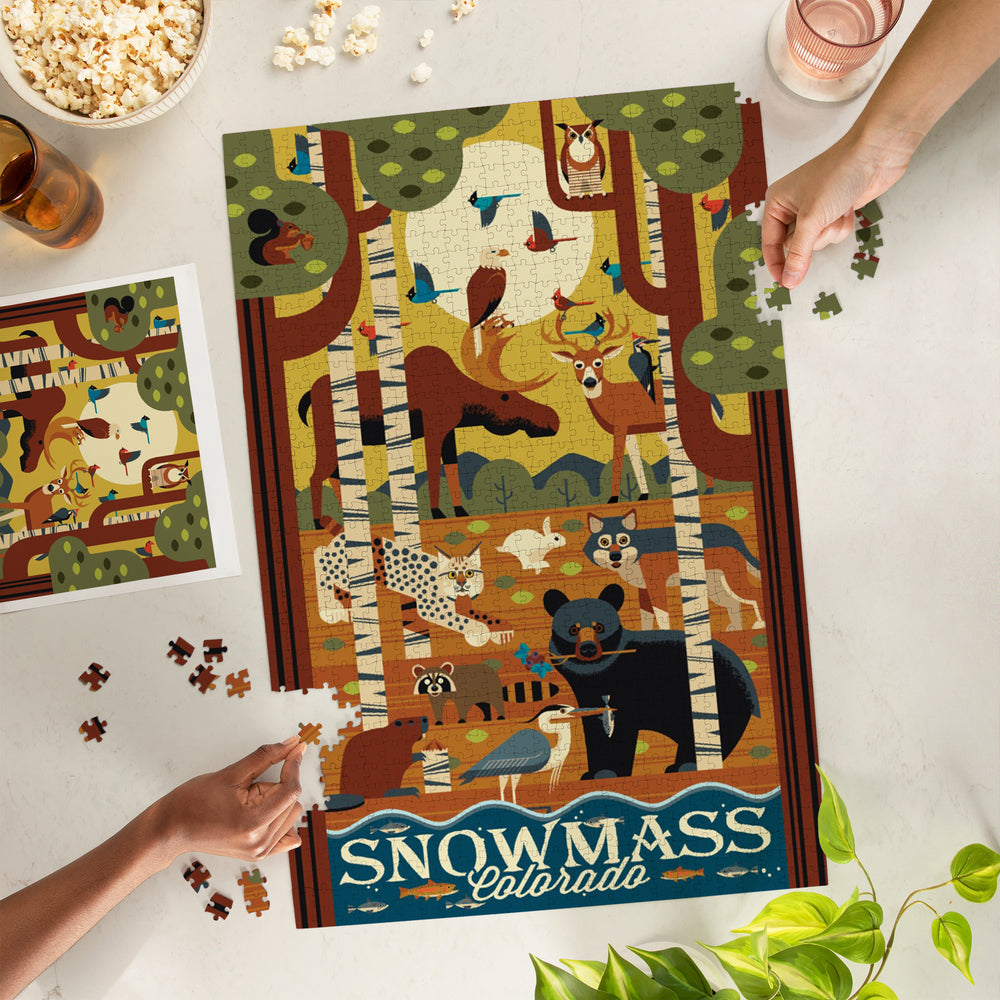 Snowmass, Colorado, Forest Animals, Geometric, Jigsaw Puzzle Puzzle Lantern Press 