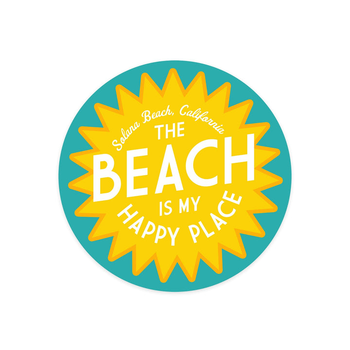 Solana Beach, California, The Beach is My Happy Place, Simply Said, Contour, Vinyl Sticker Sticker Lantern Press 