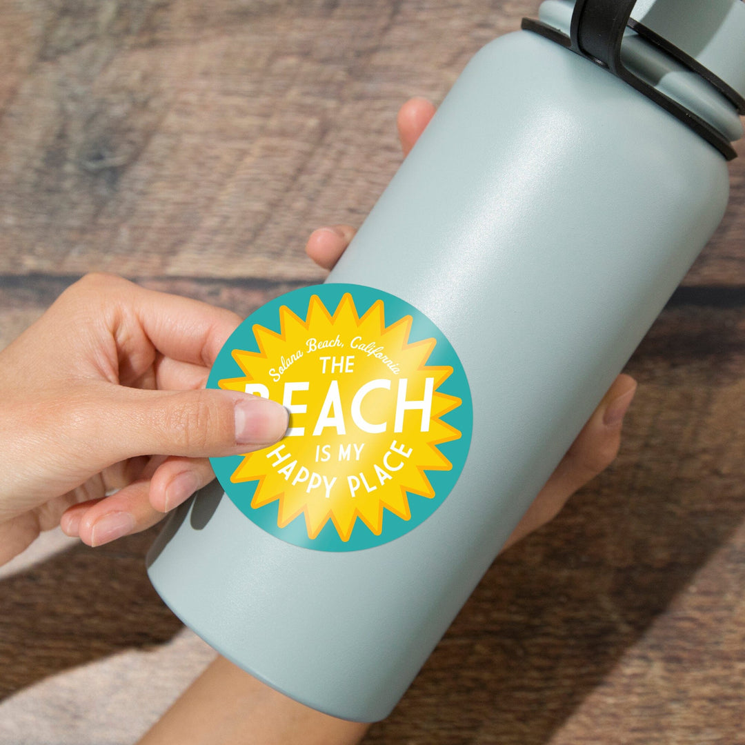 Solana Beach, California, The Beach is My Happy Place, Simply Said, Contour, Vinyl Sticker Sticker Lantern Press 