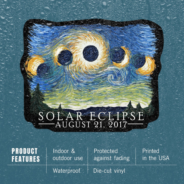 Solar Eclipse 2017, Starry Night, Contour, Vinyl Sticker Sticker Lantern Press 