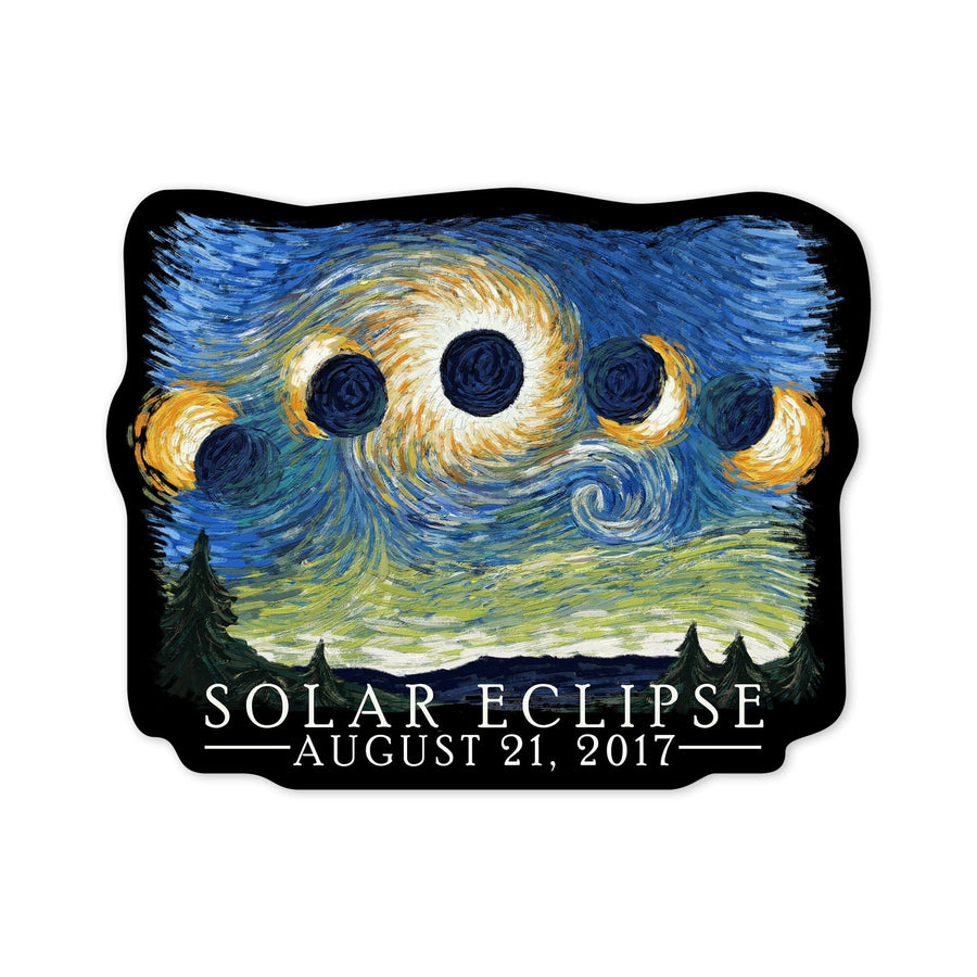 Solar Eclipse 2017, Starry Night, Contour, Vinyl Sticker Sticker Lantern Press 