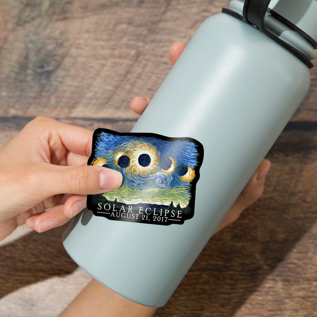 Solar Eclipse 2017, Starry Night, Contour, Vinyl Sticker Sticker Lantern Press 