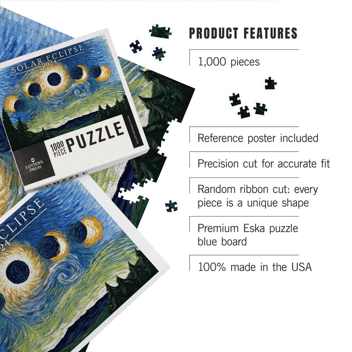 Solar Eclipse 2024, Starry Night, Jigsaw Puzzle Puzzle Lantern Press 