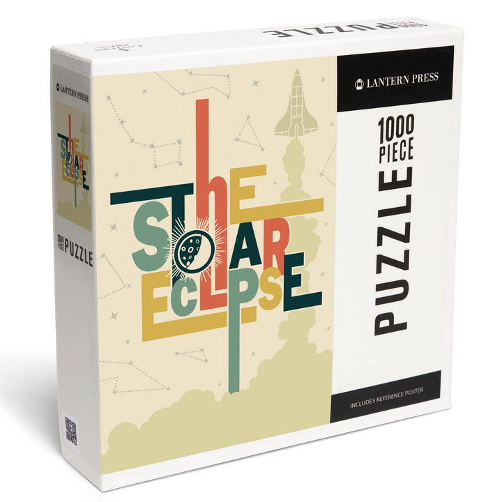 Solar Eclipse, Typography with Stars, Jigsaw Puzzle Puzzle Lantern Press 