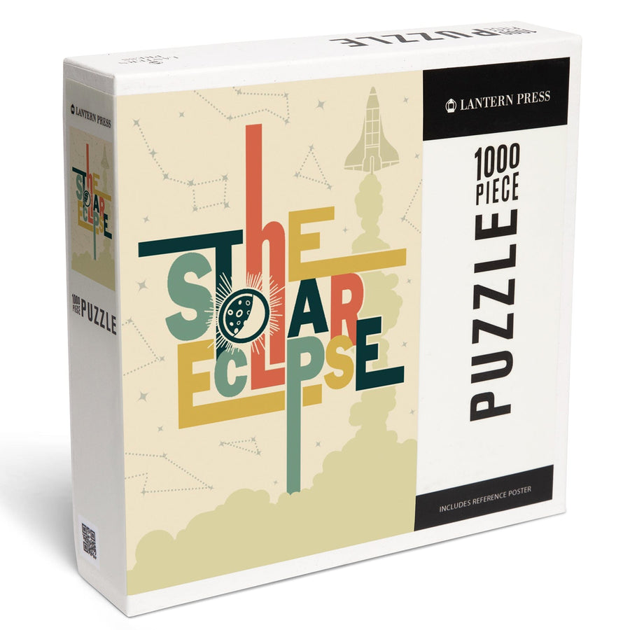 Solar Eclipse, Typography with Stars, Jigsaw Puzzle Puzzle Lantern Press 