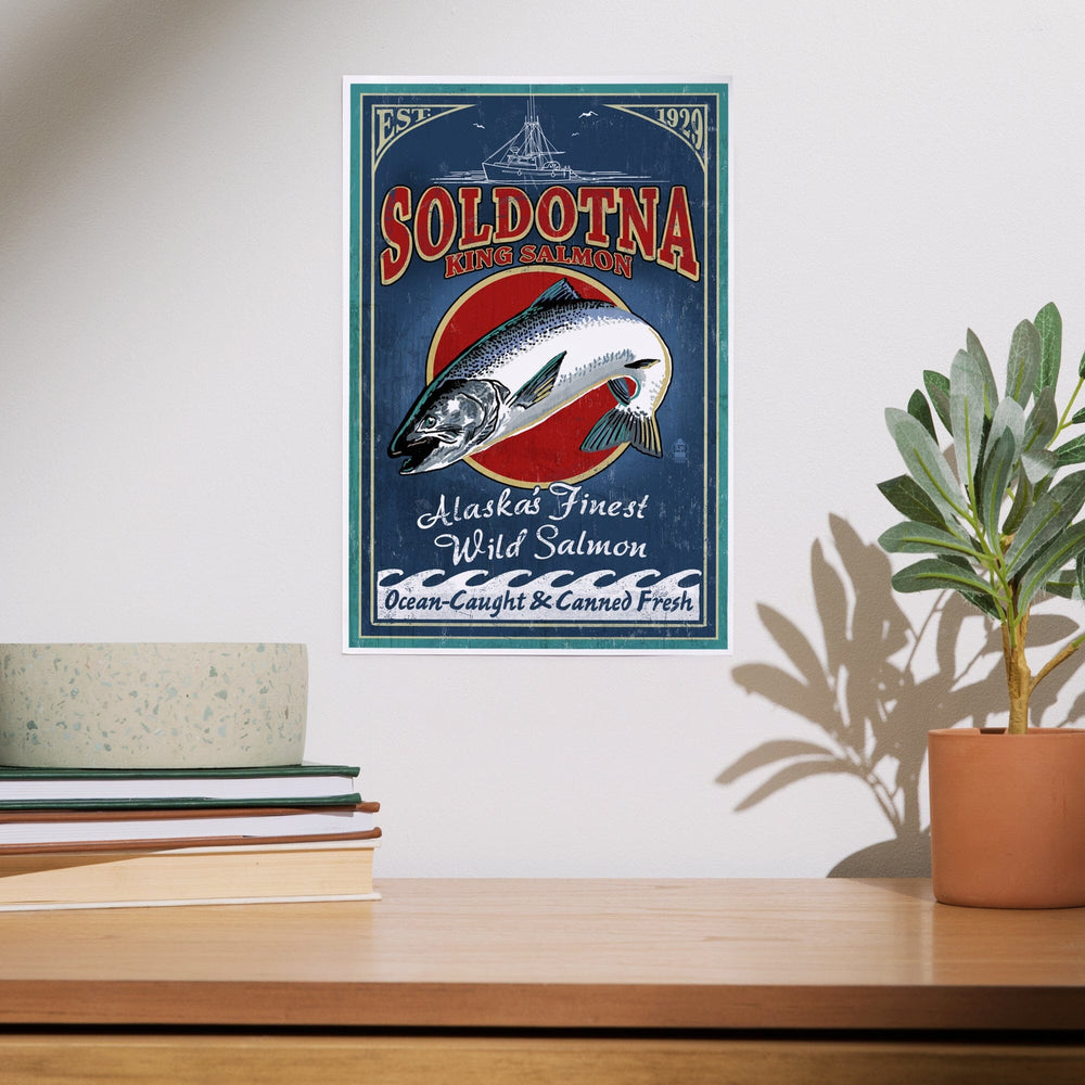 Soldotna, Alaska, Salmon Vintage Sign Art Lantern Press 