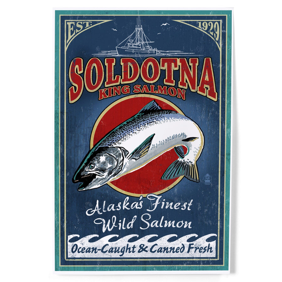 Soldotna, Alaska, Salmon Vintage Sign Art Lantern Press 