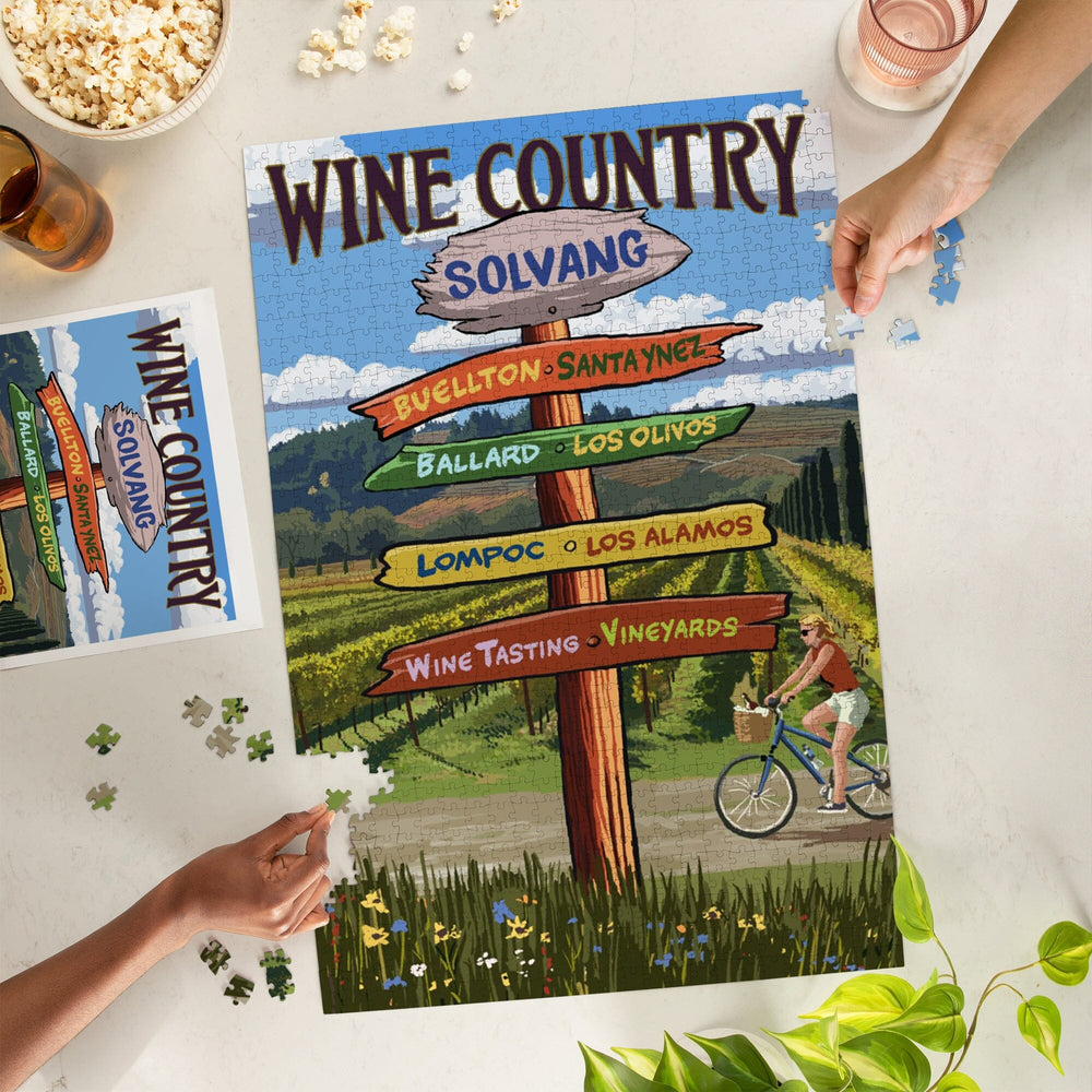 Solvang, California, Destination Signpost, Jigsaw Puzzle Puzzle Lantern Press 