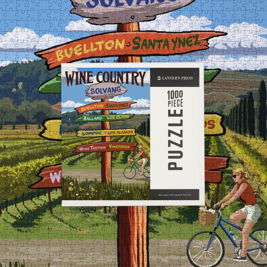 Solvang, California, Destination Signpost, Jigsaw Puzzle Puzzle Lantern Press 