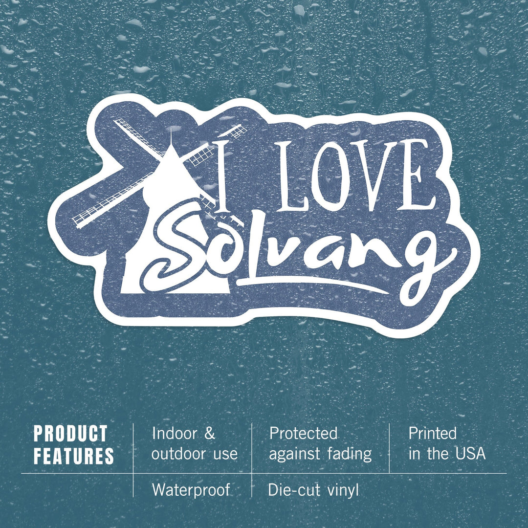 Solvang, California, I love Solvang, Sentiment, Contour, Vinyl Sticker Sticker Lantern Press 