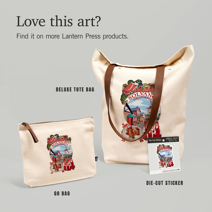 Solvang, California, Montage, Contour, Vinyl Sticker Sticker Lantern Press 