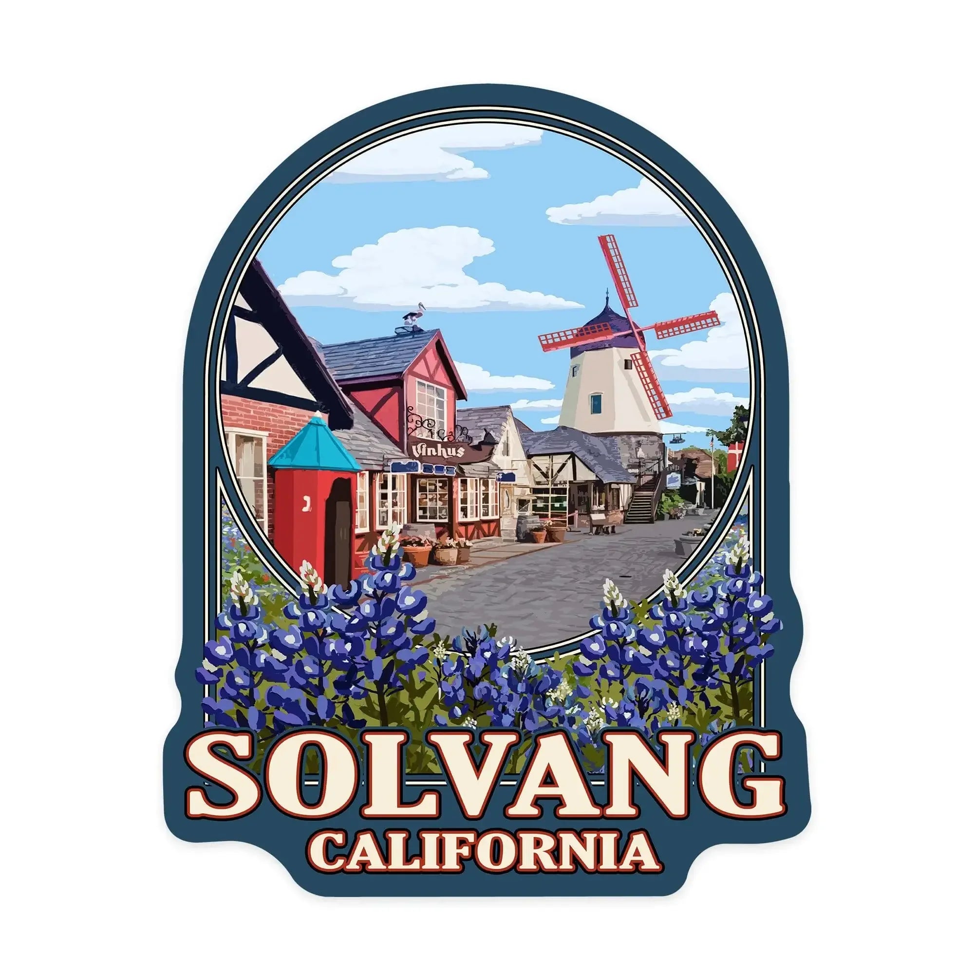 Solvang, California, Montage with Flowers, Contour, Lantern Press Artw