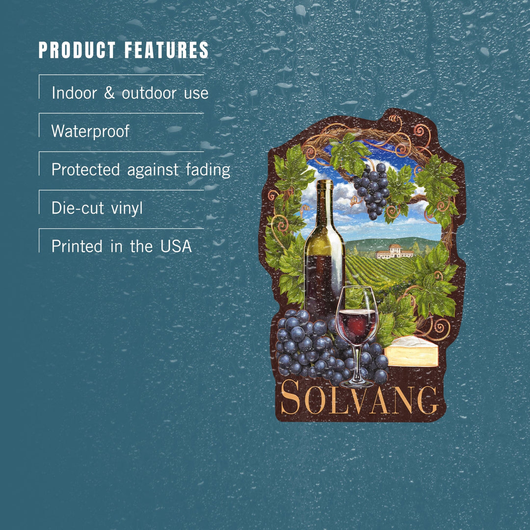 Solvang, California, Pinot Noir Vineyard Scene, Contour, Vinyl Sticker Sticker Lantern Press 