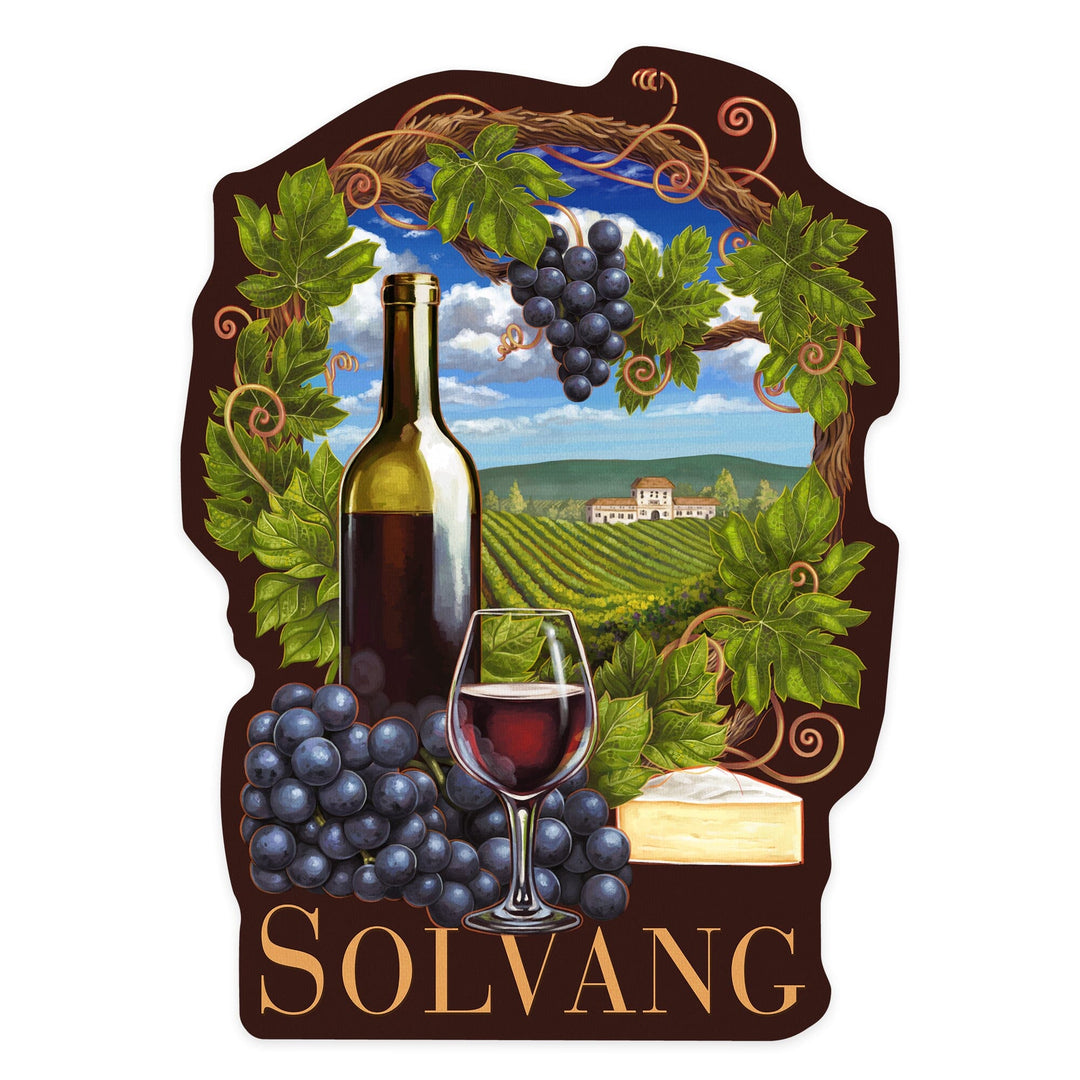 Solvang, California, Pinot Noir Vineyard Scene, Contour, Vinyl Sticker Sticker Lantern Press 