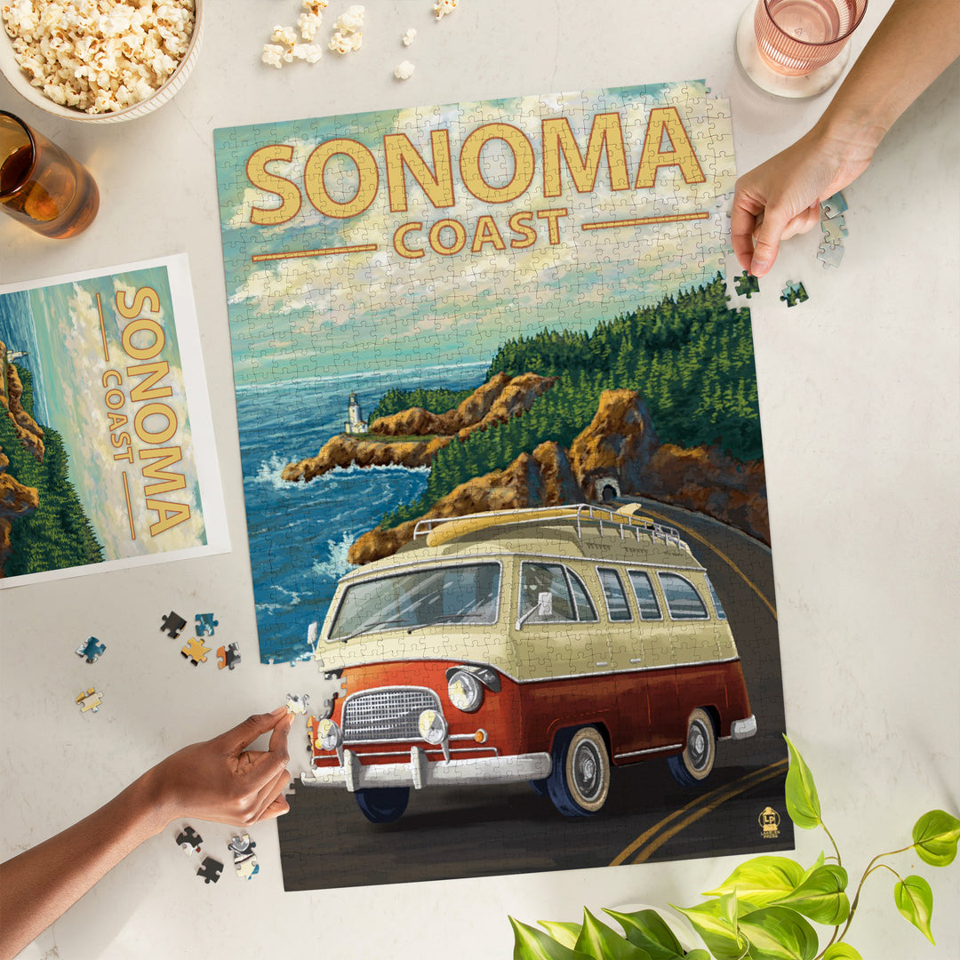 Sonoma Coast, California, Camper Van, Jigsaw Puzzle Puzzle Lantern Press 