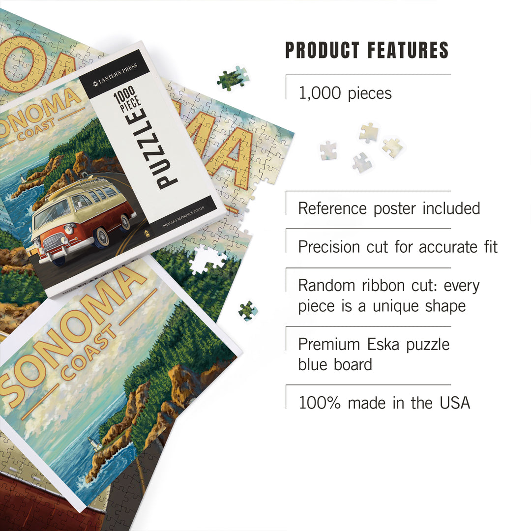 Sonoma Coast, California, Camper Van, Jigsaw Puzzle Puzzle Lantern Press 
