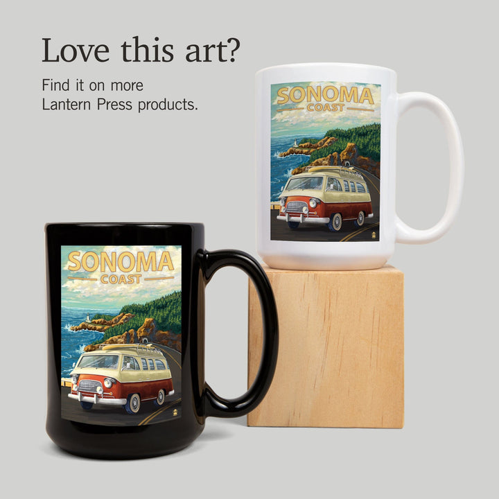 Sonoma Coast, California, Camper Van, Lantern Press Artwork, Ceramic Mug Mugs Lantern Press 