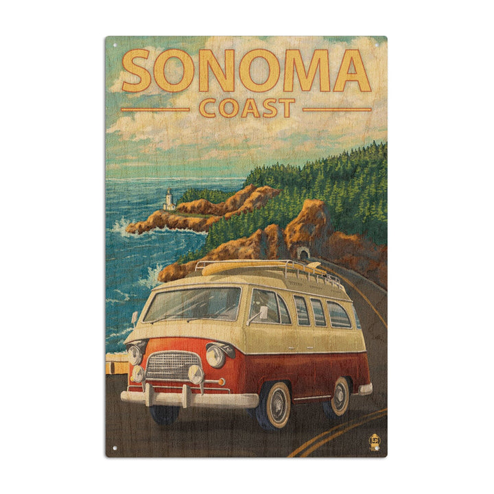 Sonoma Coast, California, Camper Van, Lantern Press Artwork, Wood Signs and Postcards Wood Lantern Press 10 x 15 Wood Sign 