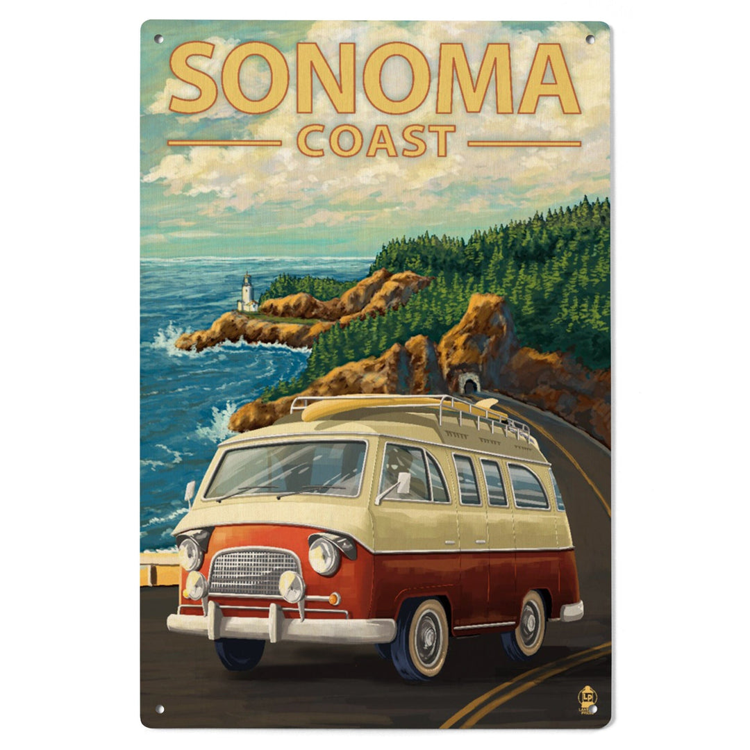 Sonoma Coast, California, Camper Van, Lantern Press Artwork, Wood Signs and Postcards Wood Lantern Press 