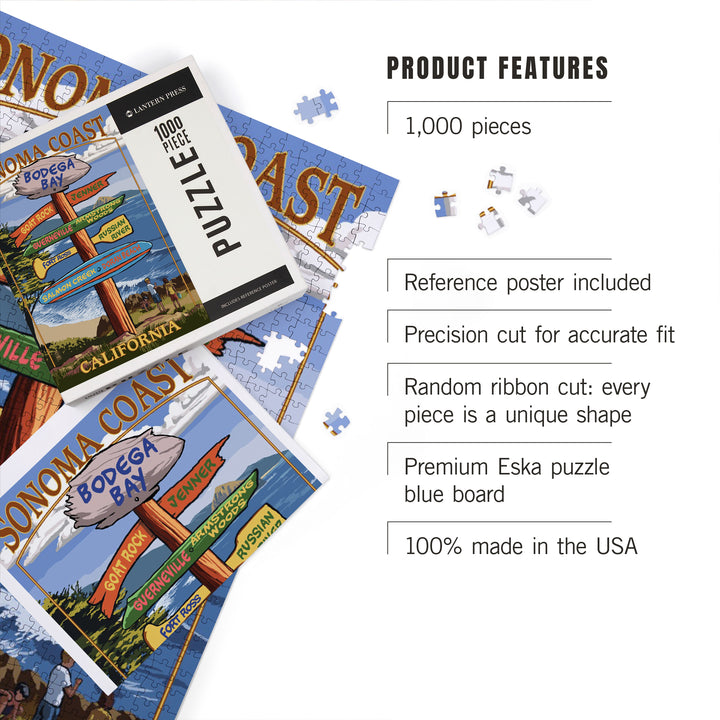 Sonoma Coast, California, Destination Signpost, Jigsaw Puzzle Puzzle Lantern Press 