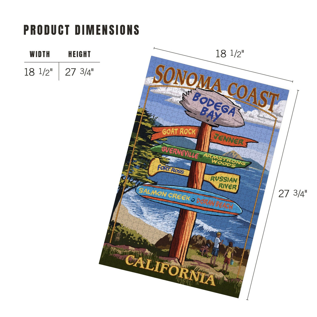 Sonoma Coast, California, Destination Signpost, Jigsaw Puzzle Puzzle Lantern Press 