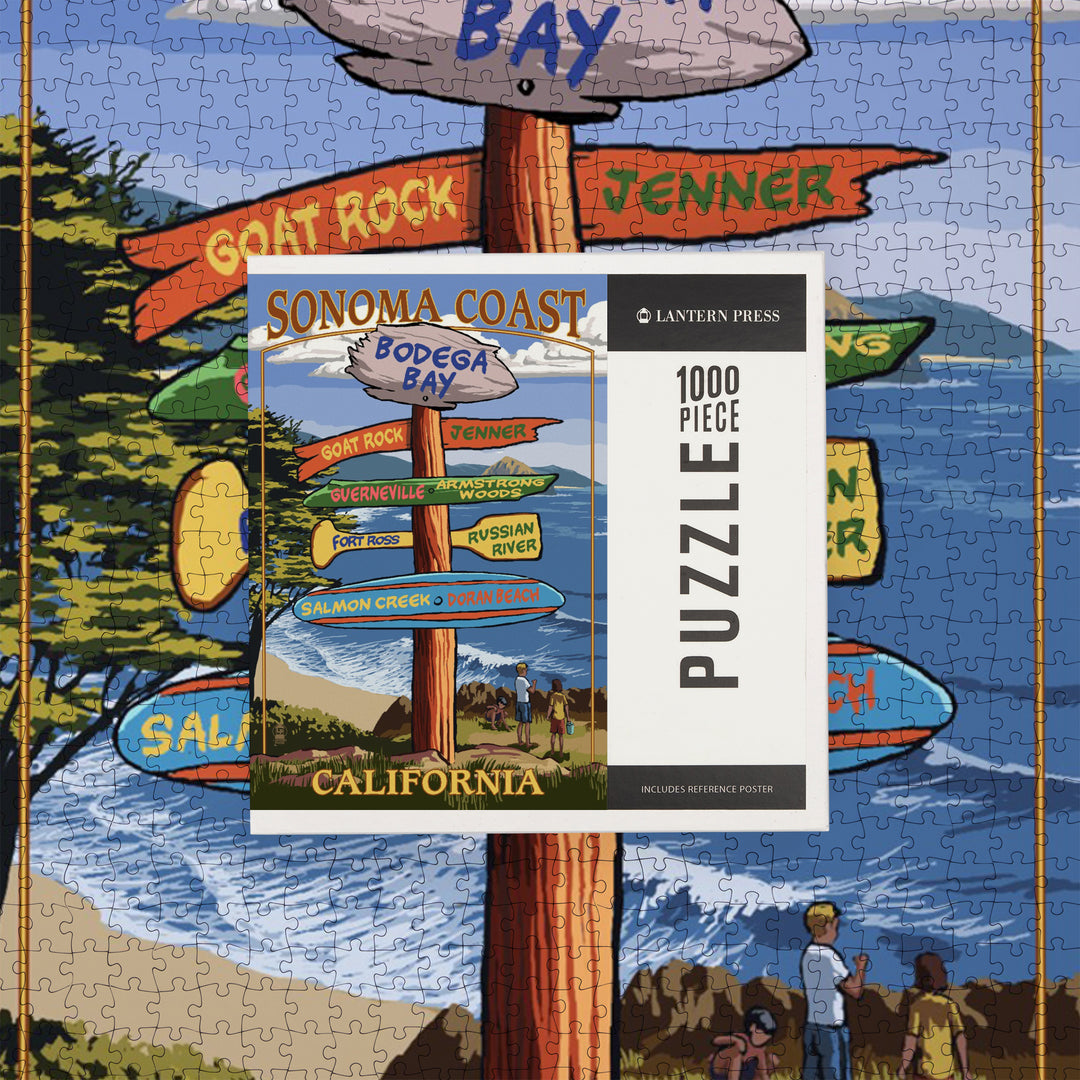 Sonoma Coast, California, Destination Signpost, Jigsaw Puzzle Puzzle Lantern Press 