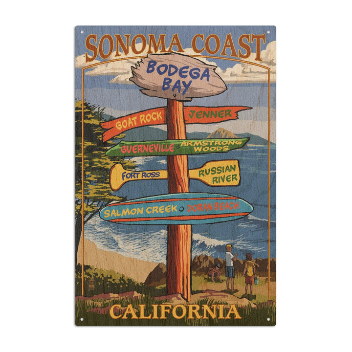Sonoma Coast, California, Destination Signpost, Lantern Press Artwork, Wood Signs and Postcards Wood Lantern Press 10 x 15 Wood Sign 