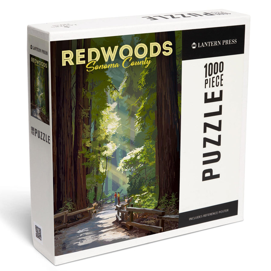 Sonoma County, California, Redwoods, Pathway in Trees, Jigsaw Puzzle Puzzle Lantern Press 