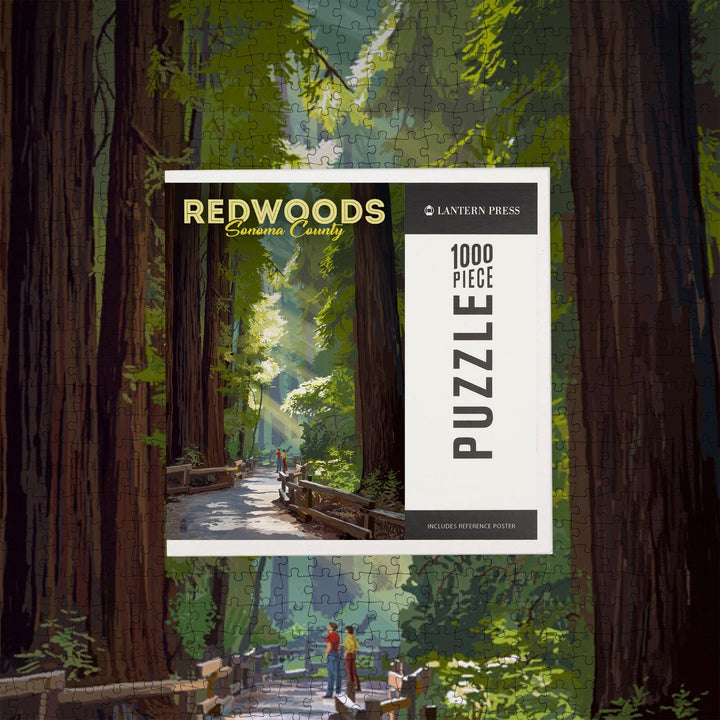 Sonoma County, California, Redwoods, Pathway in Trees, Jigsaw Puzzle Puzzle Lantern Press 