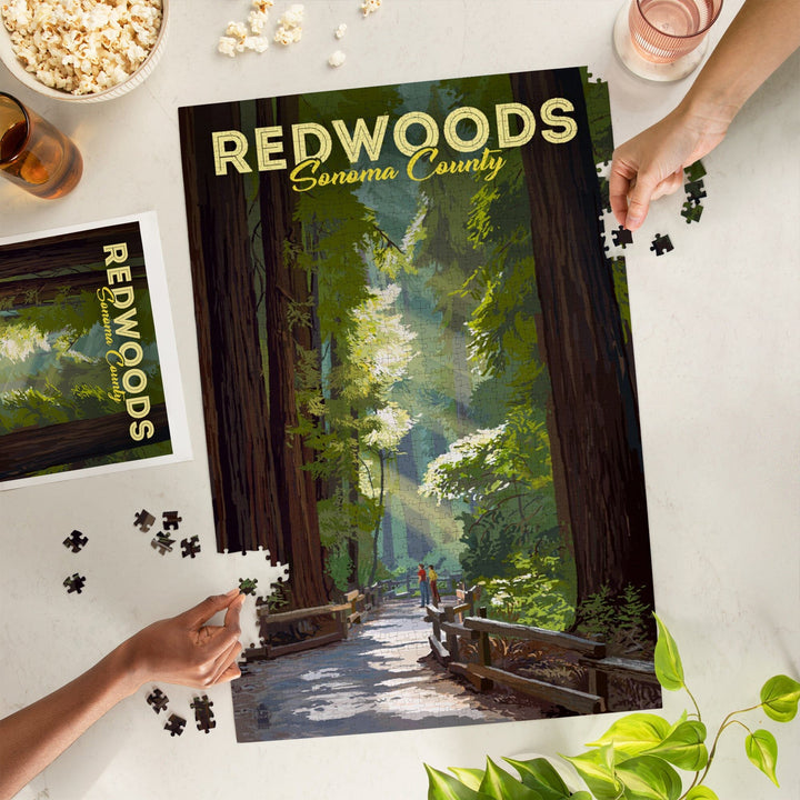 Sonoma County, California, Redwoods, Pathway in Trees, Jigsaw Puzzle Puzzle Lantern Press 