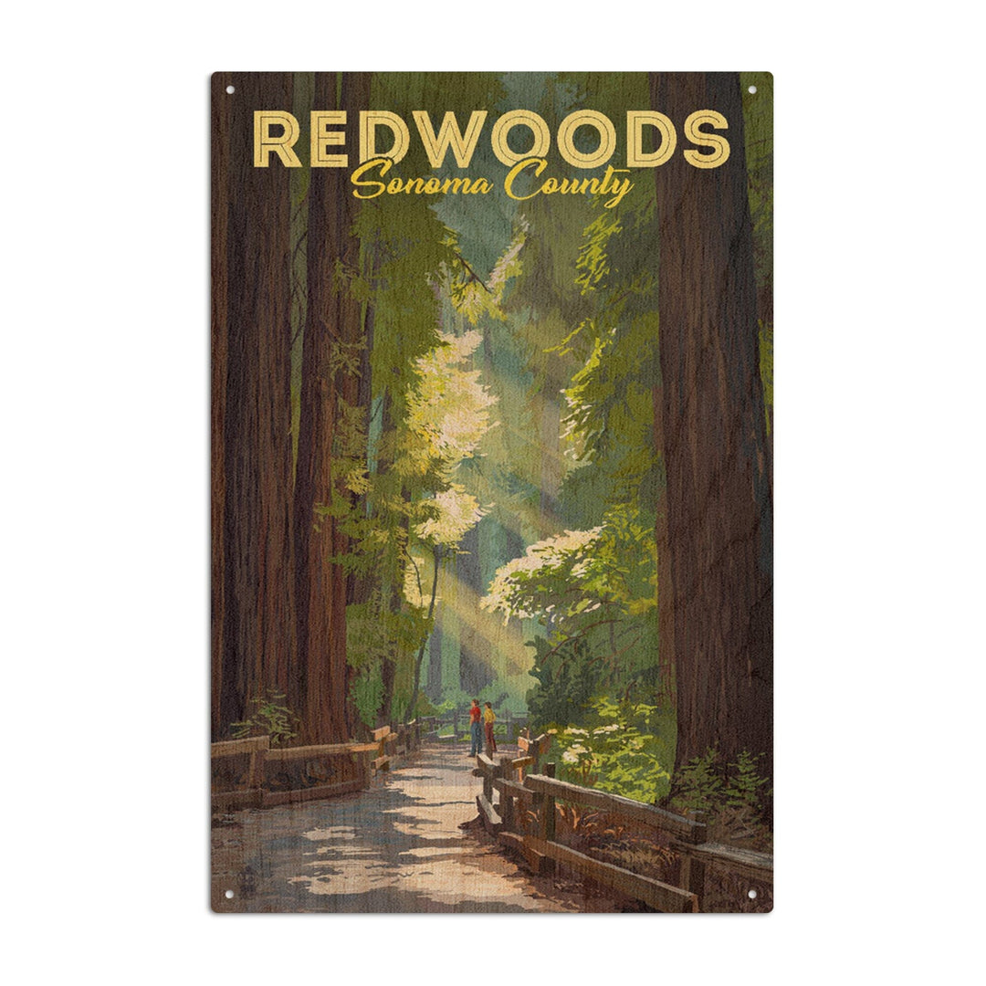Sonoma County, California, Redwoods, Pathway in Trees, Lantern Press Artwork, Wood Signs and Postcards Wood Lantern Press 10 x 15 Wood Sign 
