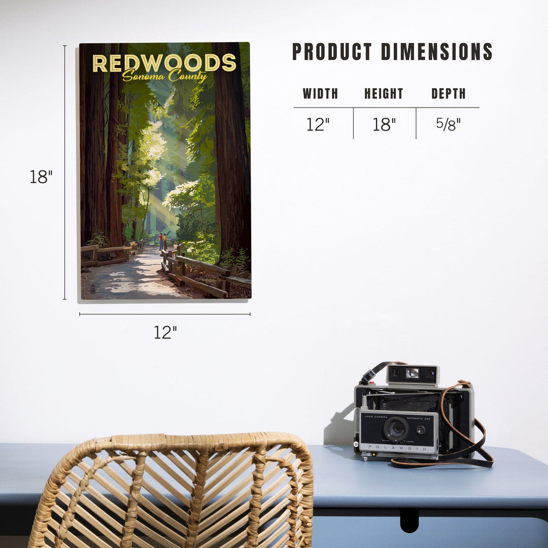 Sonoma County, California, Redwoods, Pathway in Trees, Lantern Press Artwork, Wood Signs and Postcards Wood Lantern Press 