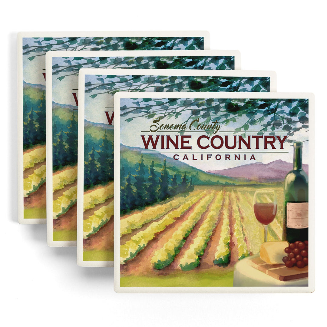 Sonoma County Wine Country, California, Lantern Press Artwork, Coaster Set Coasters Lantern Press 