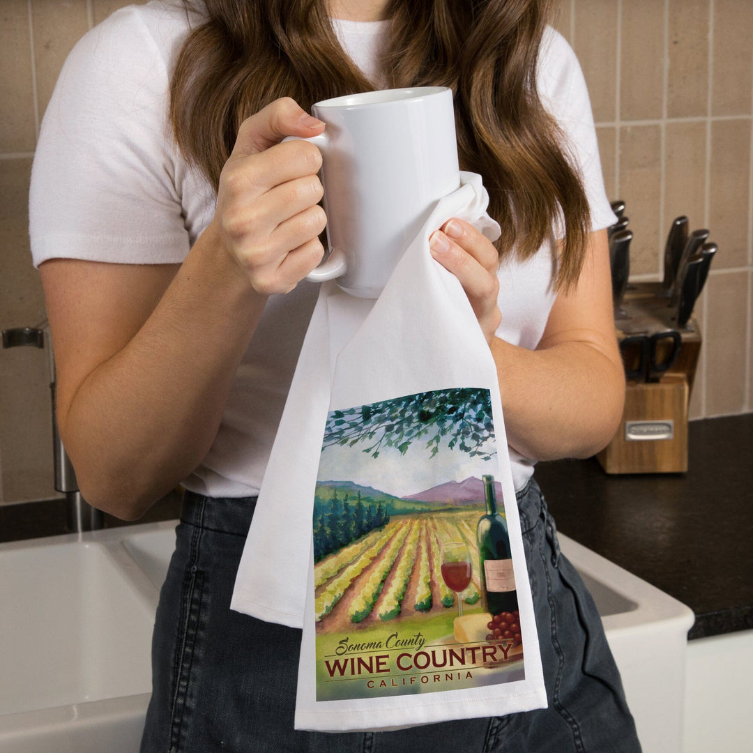 Sonoma County Wine Country, California, Organic Cotton Kitchen Tea Towels Kitchen Lantern Press 