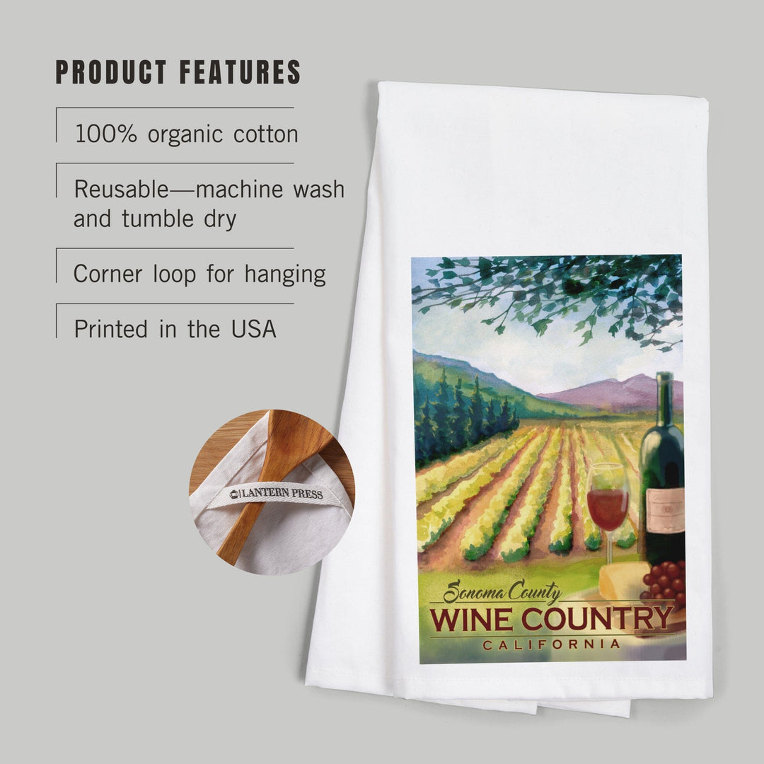Sonoma County Wine Country, California, Organic Cotton Kitchen Tea Towels Kitchen Lantern Press 