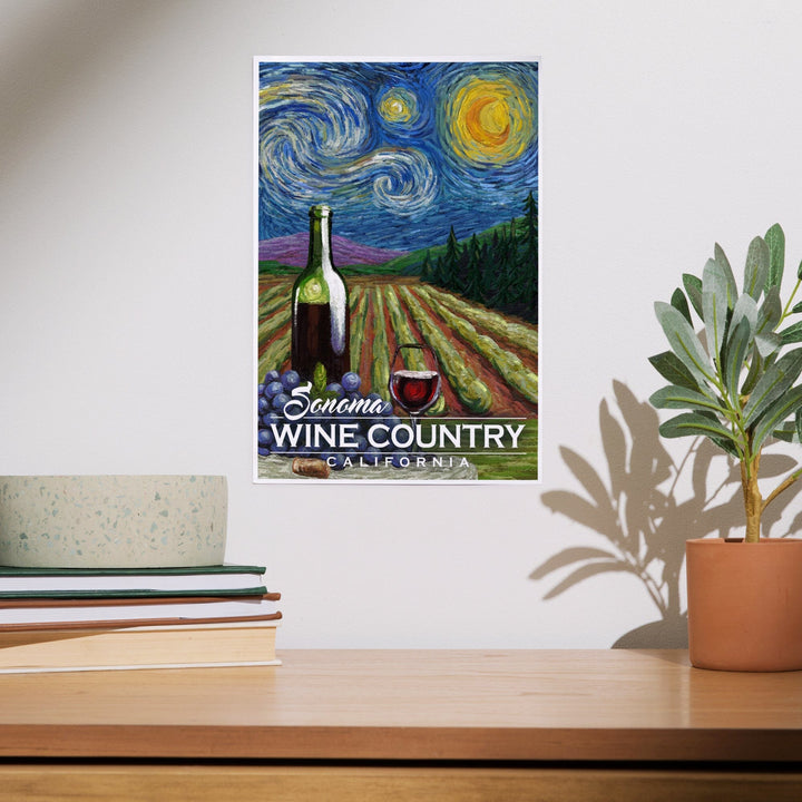 Sonoma Wine Country, California, Vineyard, Starry Night, Art & Giclee Prints Art Lantern Press 