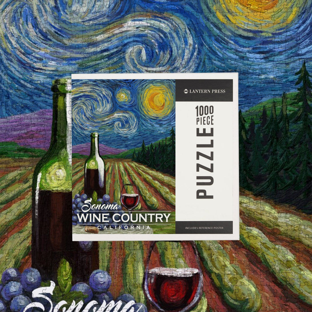 Sonoma Wine Country, California, Vineyard, Starry Night, Jigsaw Puzzle Puzzle Lantern Press 