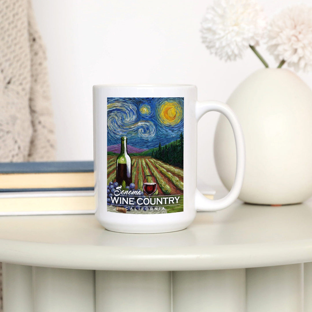 Sonoma Wine Country, California, Vineyard, Starry Night, Lantern Press Artwork, Ceramic Mug Mugs Lantern Press 