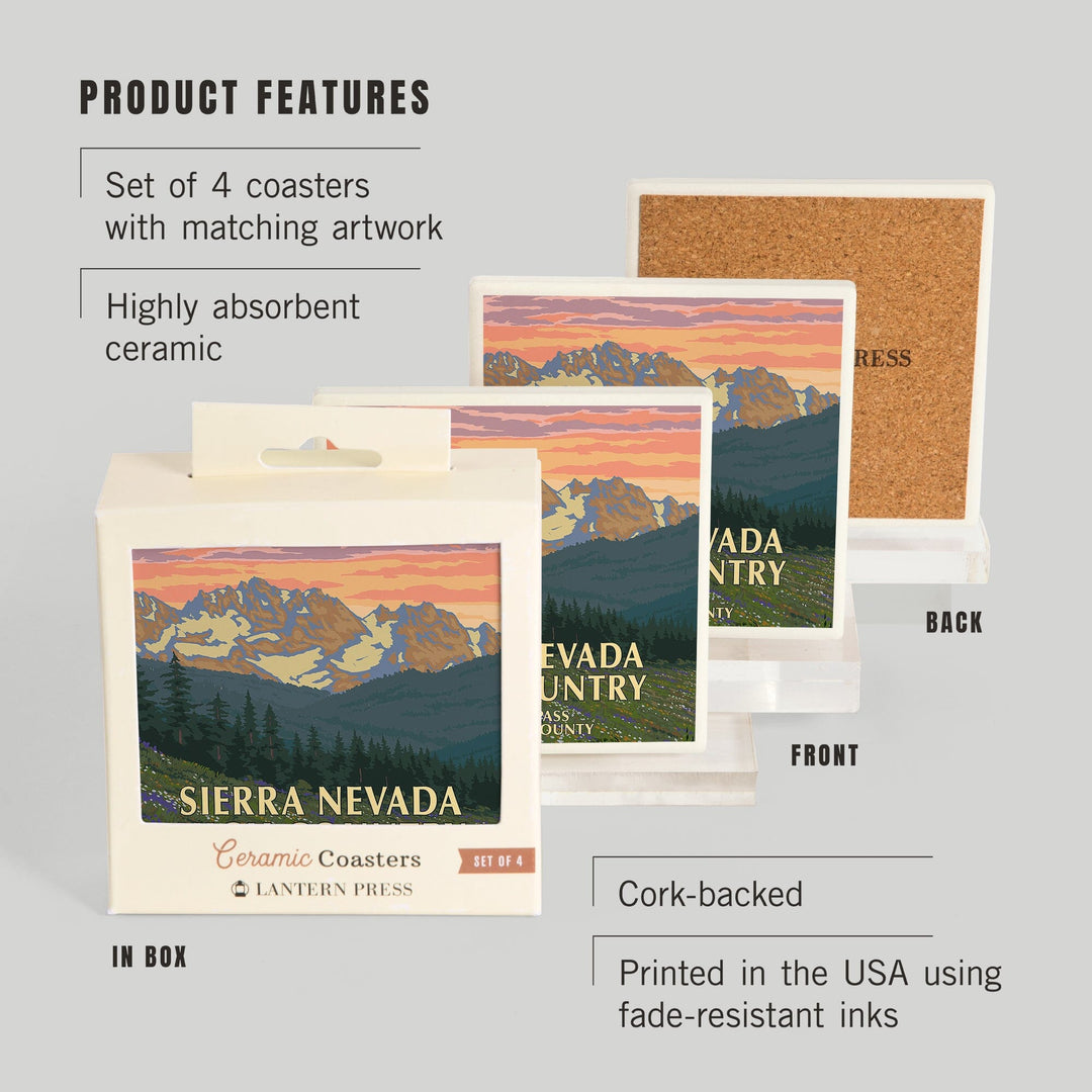 Sonora Pass, Tuolumne County, Sierra Nevada High Country, Spring Flowers, Lantern Press Artwork, Coaster Set Coasters Lantern Press 