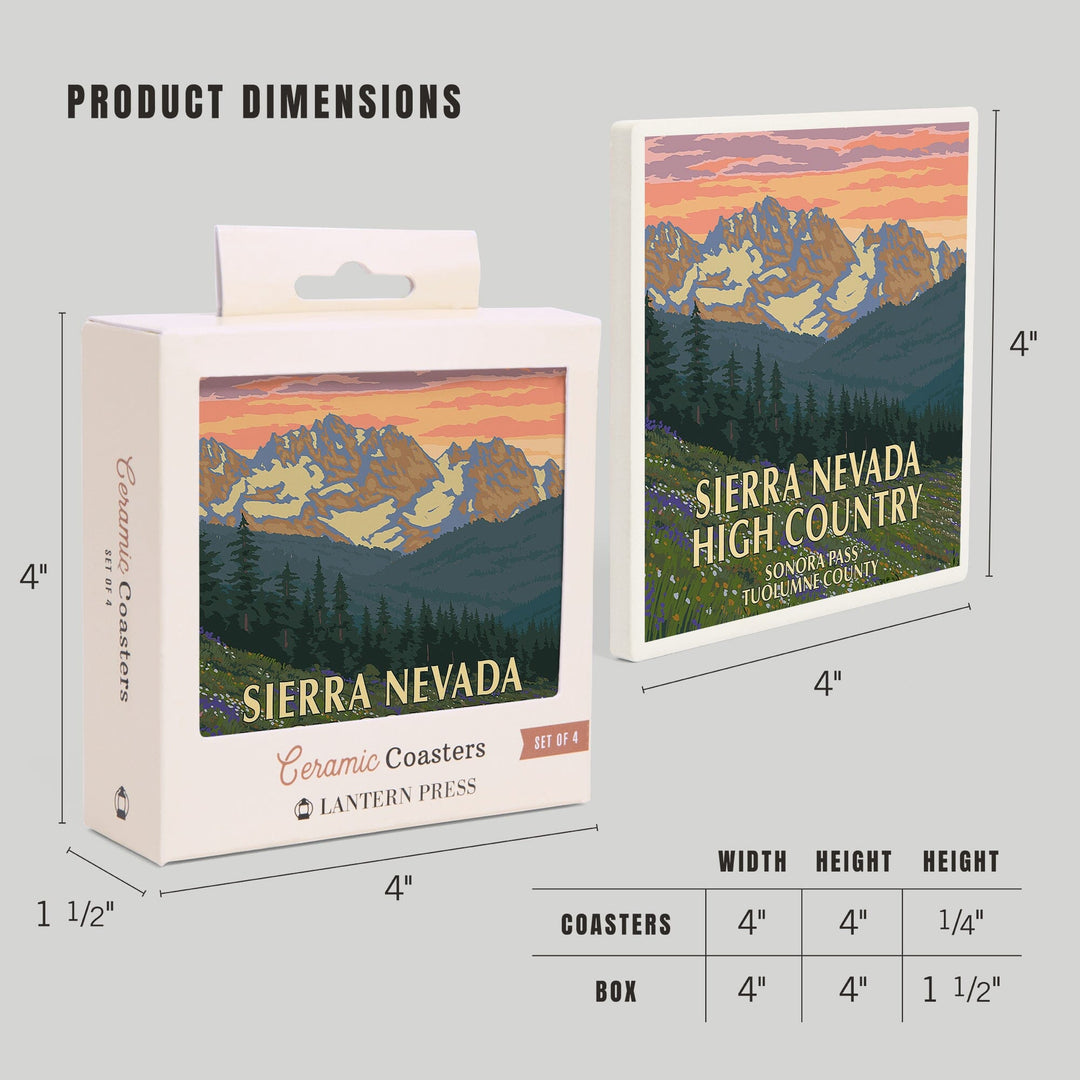 Sonora Pass, Tuolumne County, Sierra Nevada High Country, Spring Flowers, Lantern Press Artwork, Coaster Set Coasters Lantern Press 