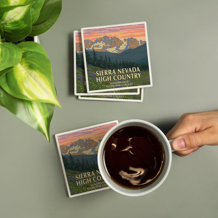 Sonora Pass, Tuolumne County, Sierra Nevada High Country, Spring Flowers, Lantern Press Artwork, Coaster Set Coasters Lantern Press 