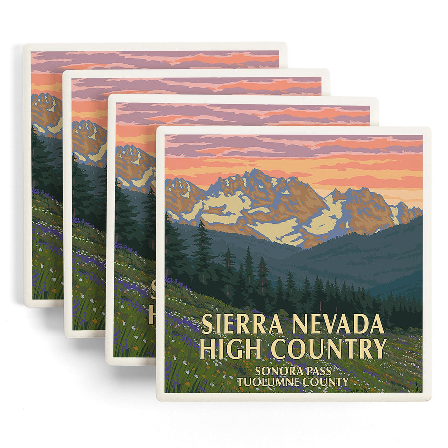 Sonora Pass, Tuolumne County, Sierra Nevada High Country, Spring Flowers, Lantern Press Artwork, Coaster Set Coasters Lantern Press 