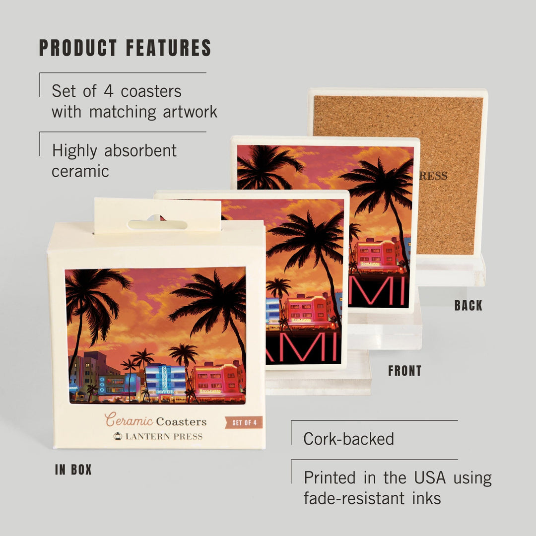 South Beach Miami, Florida, Coasters Coasters Lantern Press 