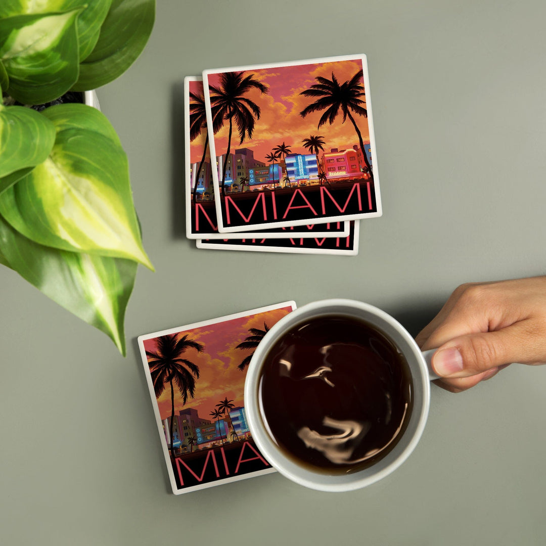 South Beach Miami, Florida, Lantern Press Artwork, Coaster Set Coasters Lantern Press 